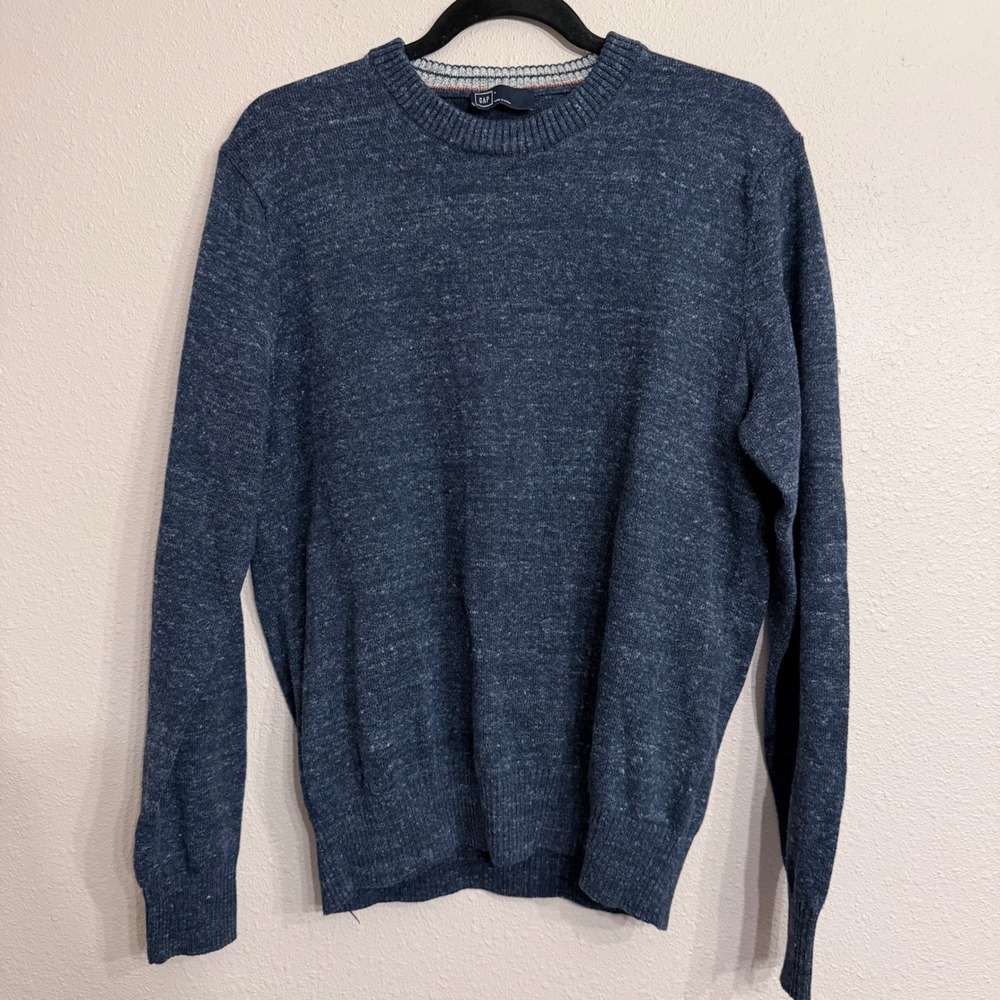 Gap Mens Navy Heathered BF Solid Crew Neck Sweater Pullover Blue Large 112371-01